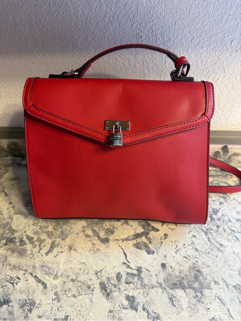 Guess Red Top-Handle Satchel with Lock Accent